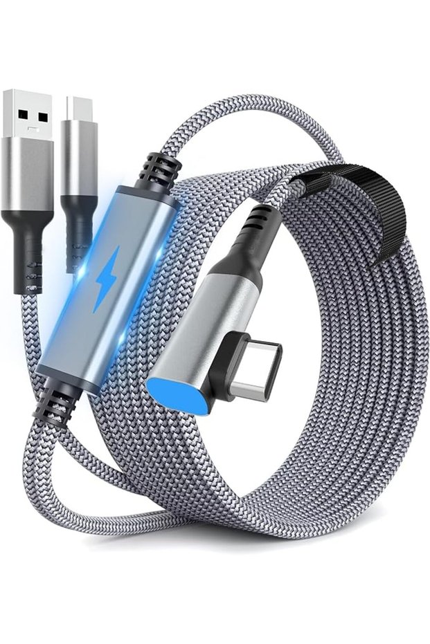 كابل توصيل متوافق مع ميتا كويست 3، يطيل وقت اللعب، كابل شحن USB A إلى USB C بطول 16 قدمًا