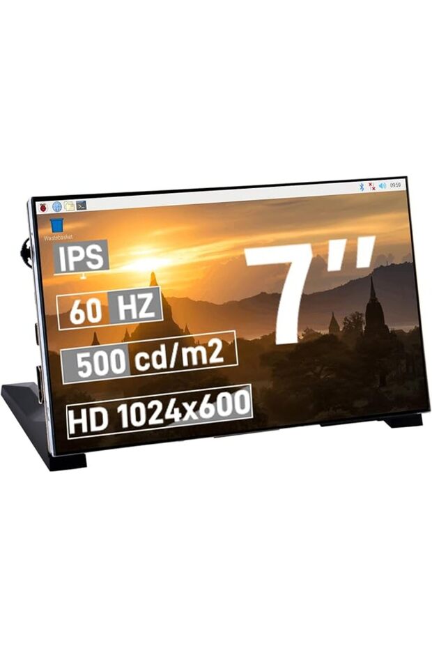 شاشة LCD مقاس 7 بوصات لـ Raspberry Pi، شاشة عرض LCD IPS بدقة 1024x600 مع حامل، شاشة محمولة بمنفذ HDMI
