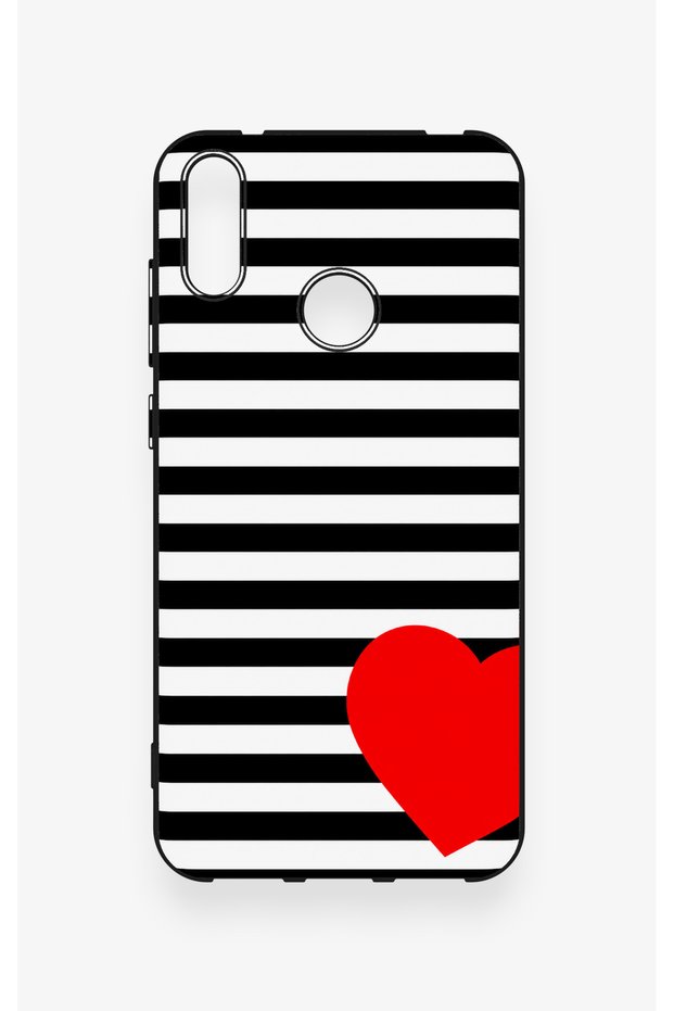 Huawei Y7 2019 Compatible Striped Red Heart Pattern Silicone Case