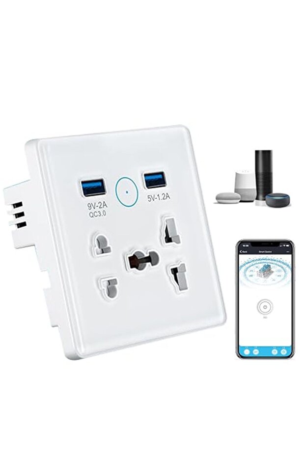 مقبس حائط ذكي عالمي، مقبس واي فاي، مقبس حائط مزدوج مع واجهة USB، تطبيق Smart Life/Tuya R