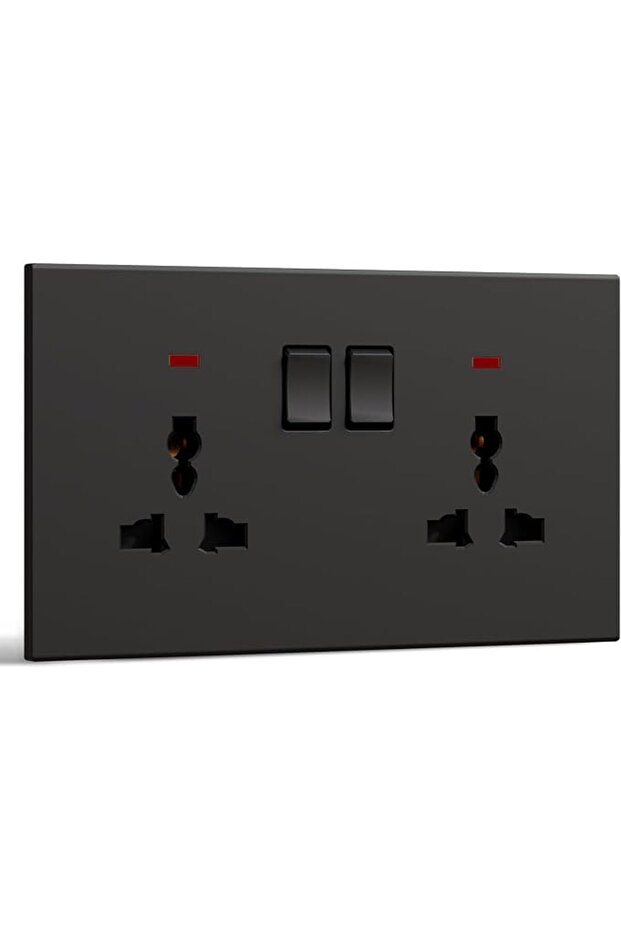 Double Socket, Electrical Double Switched Universal Power Plug Wall Socket with LED Indicator,