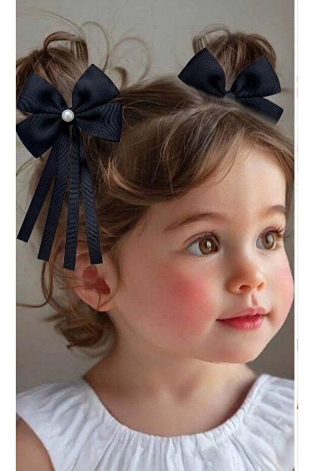 Girl's Pearl 2-Piece Double Bow Clip Hairpin