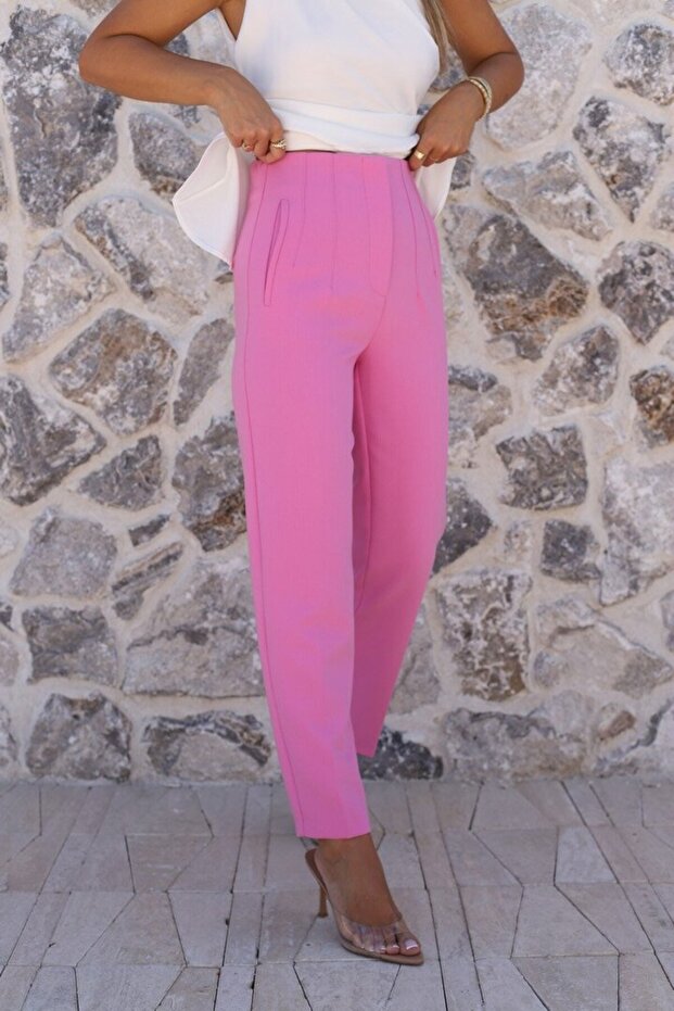 Pink Fabric Trousers with Flatol on the Front