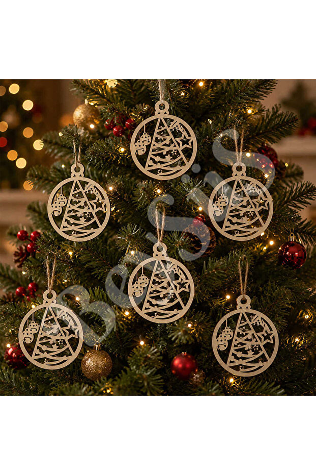 Christmas Tree Ornament Wooden Pine Tree Set of 6