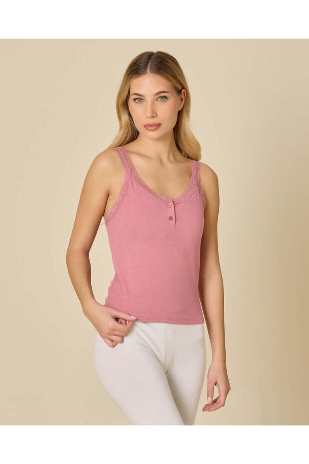 Women Mauve Ribbed Padded Button Cami Top