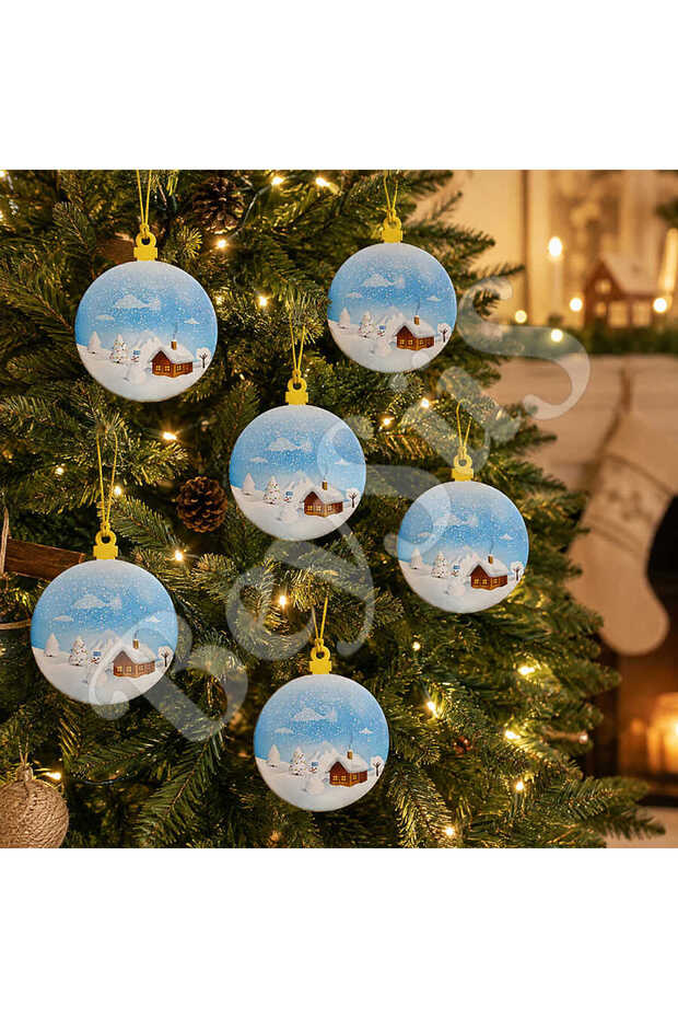 Christmas Tree Ornament Wooden Snow Globe Set of 6