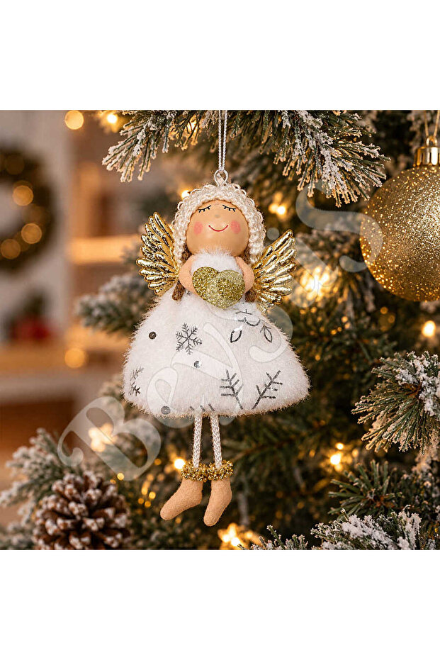 Christmas Snow Angel with Gold Heart Pattern 13 cm
