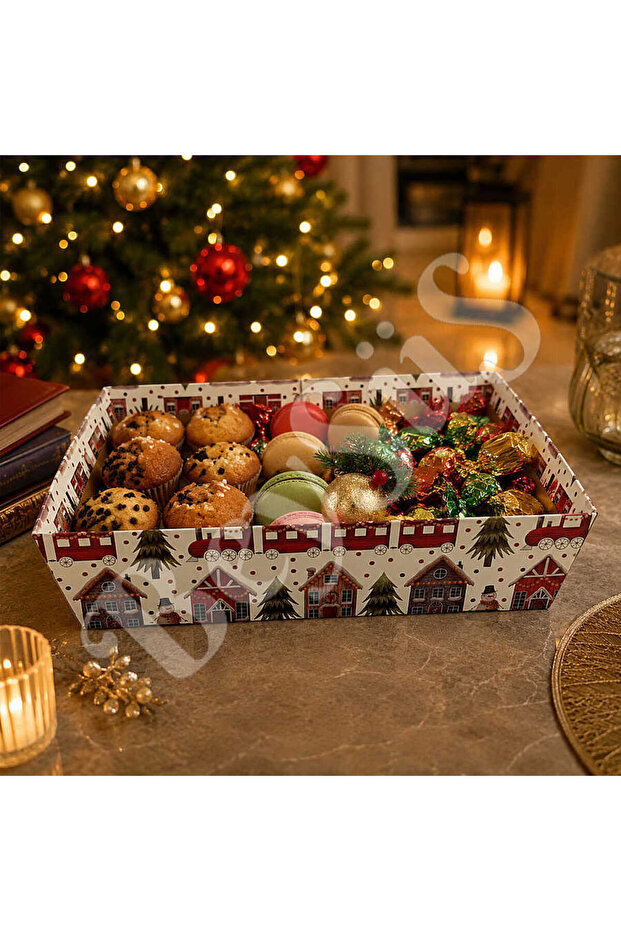 Christmas Cardboard Bowl with Train, Snowman and House Pattern