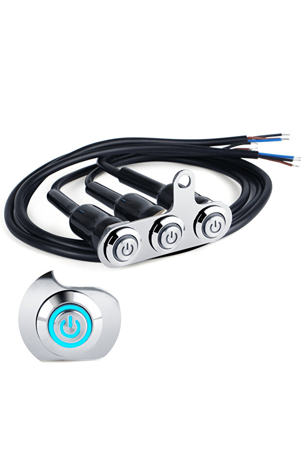 Three Switch 1pcs Blue LED Motorcycle Handlebar Switches - 12V Stainless Steel with Fog Light Contro
