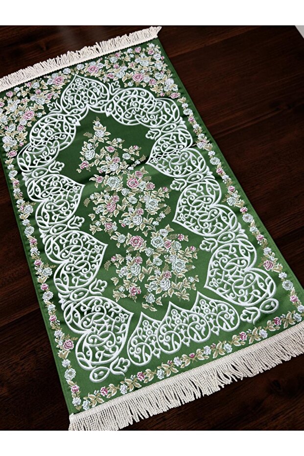 Luxurious Twisted Fringed Tapestry Woven Dowry Gift Prayer Rug