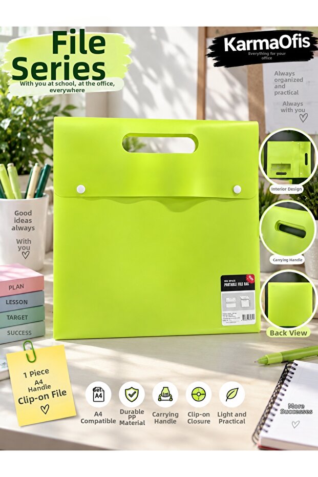 A4 Snap File with Handle – Pp Document and File Folder with Carrying Handle – Green Color Option Available