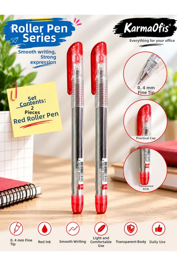 0.4 mm Fine Tip Rollerball Pen – Red | 2 Options Available