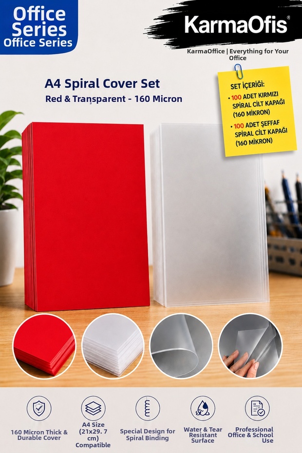 A4 Spiral Binding Cover Set 160 Micron – Red Color and Transparent Binding Covers 100 Pieces Each