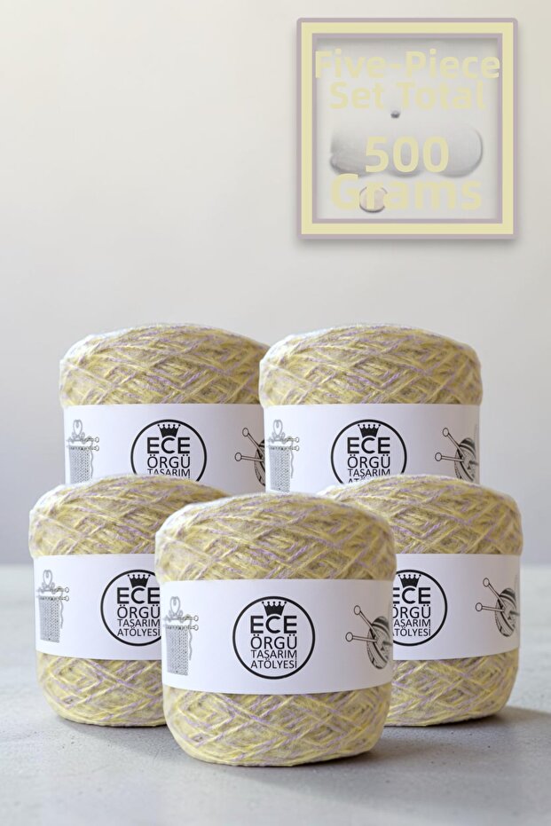 Pastel Yellow-Lavender Color Mix, Twisted, Low-Pile, Winter, Designer Knitting Yarn Set (Total 500 Gr.)