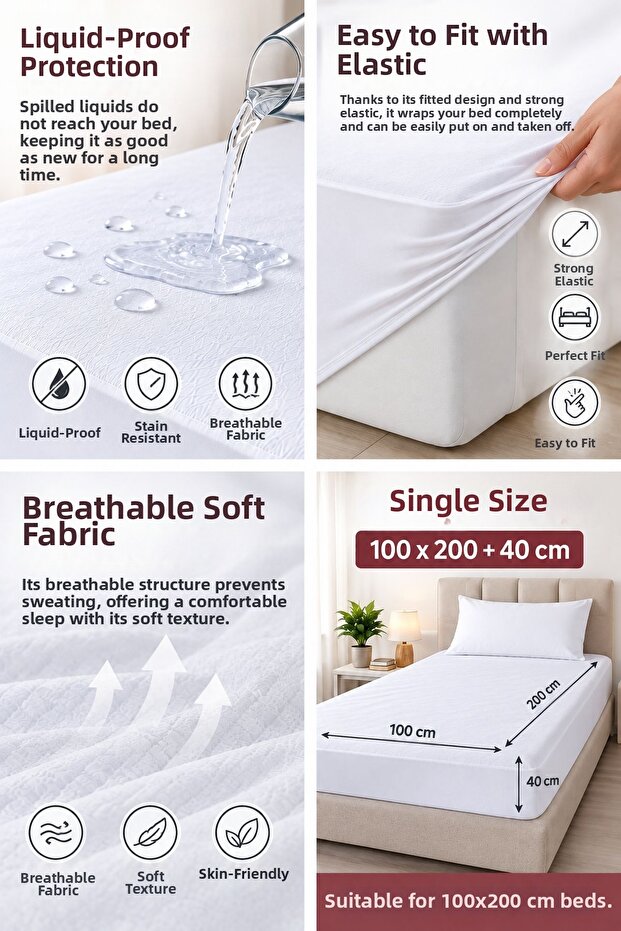 Premium Liquid-Proof Fitted Mattress Protector |   Ultra Quiet Mattress Protector