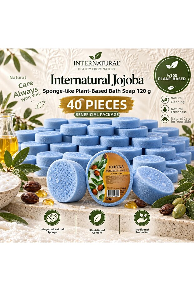 Internatural Jojoba Herbal Bath Soap with Sponge 40 Pack (40 X 120 g)