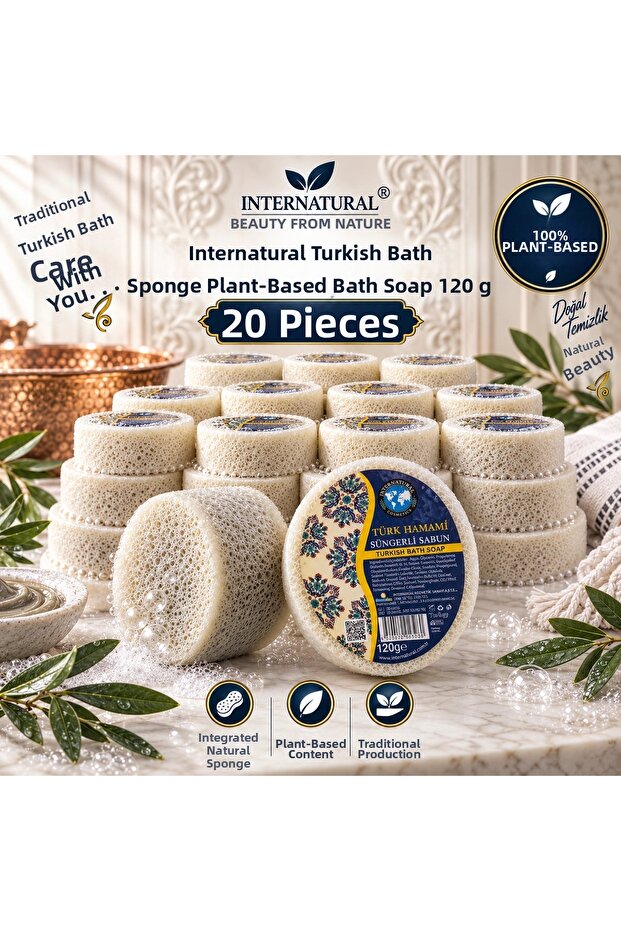 Internatural Turkish Bath Herbal Bath Soap with Sponge 20 Pack (20 X 120 g)