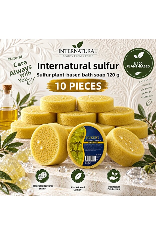 Internatural Sulfur Sponge Herbal Bath Soap 10 Pack (10 X 120 g)