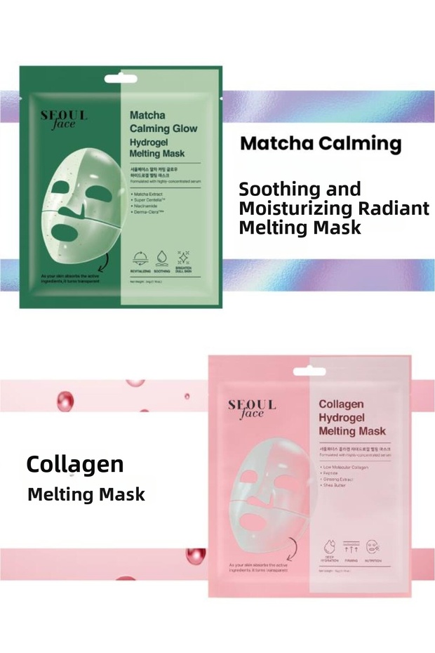 Seoul Face Matcha Soothing Radiance Melting Glow Hydrogel Mask and Collagen Melting Mask