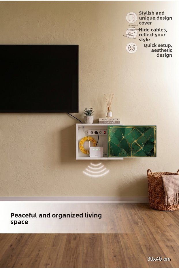 Modern and Stylish Natural Wood Wall-Mounted Modem Hiding Box Router Concealer Cable Organizer