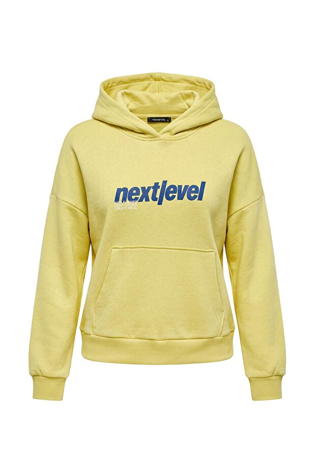 Lime Slogan Kalın İçi Polarlı Oversize/Geniş Kesim Kapüşonlu Örme Sweatshirt TWOAW27SW00170