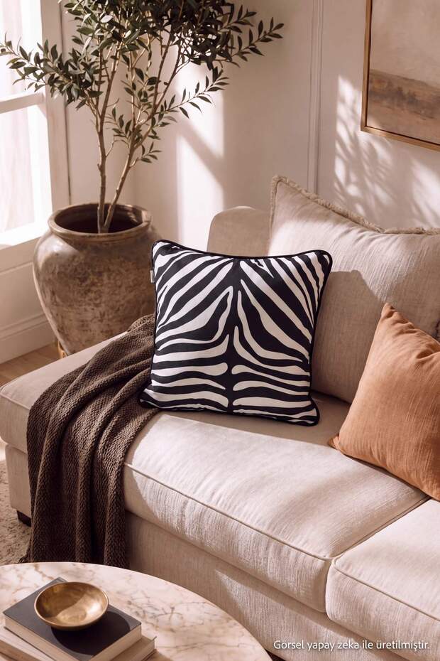 Zebra Patterned Velvet Textured Cushion Cover 43X43Cm Tphaw27Kkk00010