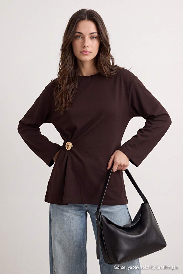 Dark Brown Regular Interlock Plain Knitted Tctaw26Uk00000