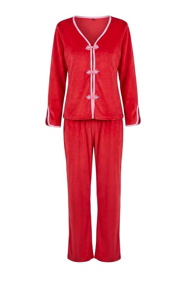 Red Chinese Button Knitted Pajama Set Thmaw27Pt00154