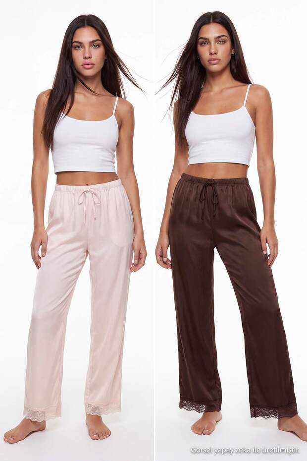 Ecru-Brown 100% Polyester Plain Satin Woven Pajama Bottom Thmaw27Pj00008