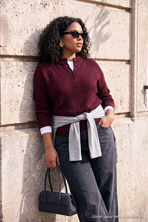 Wardrobe Essentials Bordo Yumuşak Dokulu Triko Kazak TBBAW26AN00070