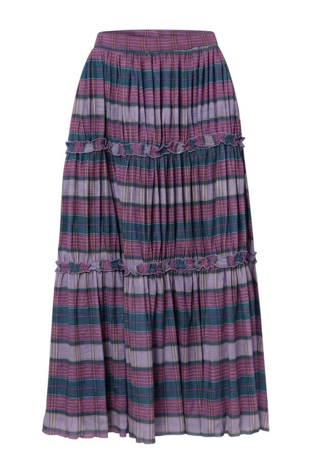 Çok Renkli Ekose Desenli Maxi Boy A-Kesim/Çan Form Örme Etek TWOAW27ET00107