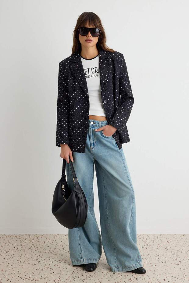 Black-White Blazer Jacket Twoaw27Bc00021