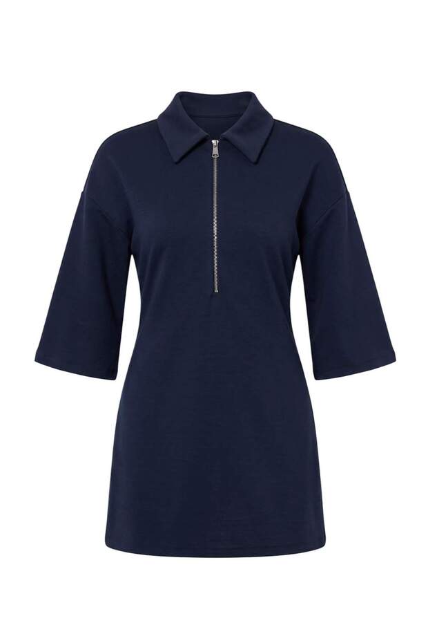 Lacivert Studio Collection A-line/Çan Form Polo yaka Fermuarlı Midi Örme Elbise TWOAW27EL00220