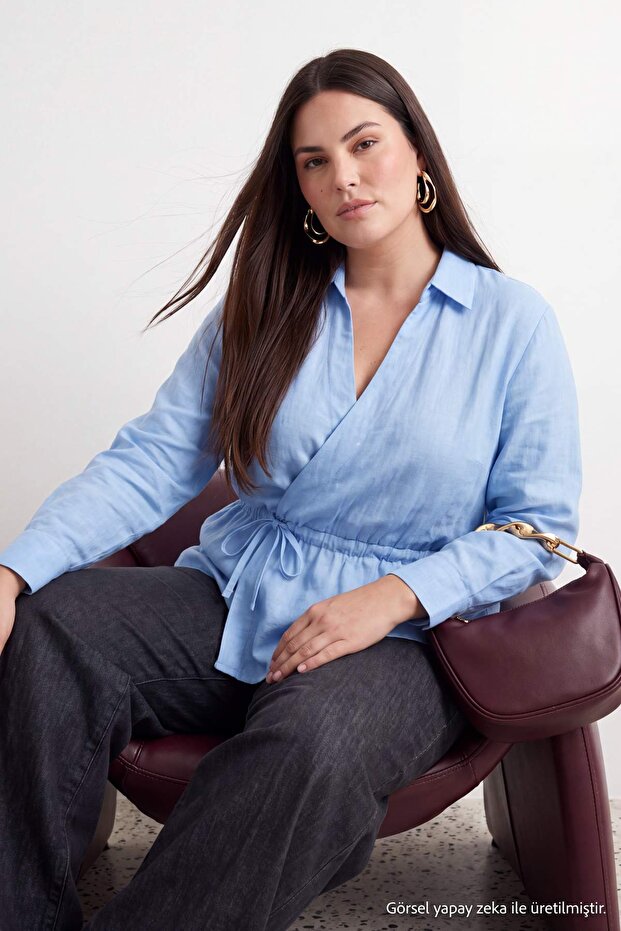 Blue Modal Woven Plus Size Blouse Tbbaw27Af00016