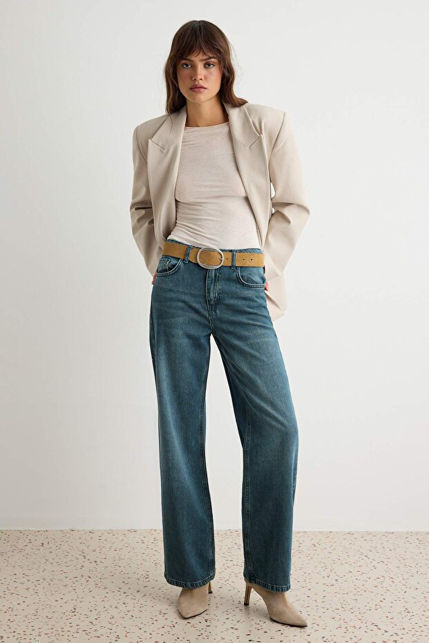 Mavi-Kahverengi Yüksek Bel Wide Leg Jeans TWOSS25JE00089