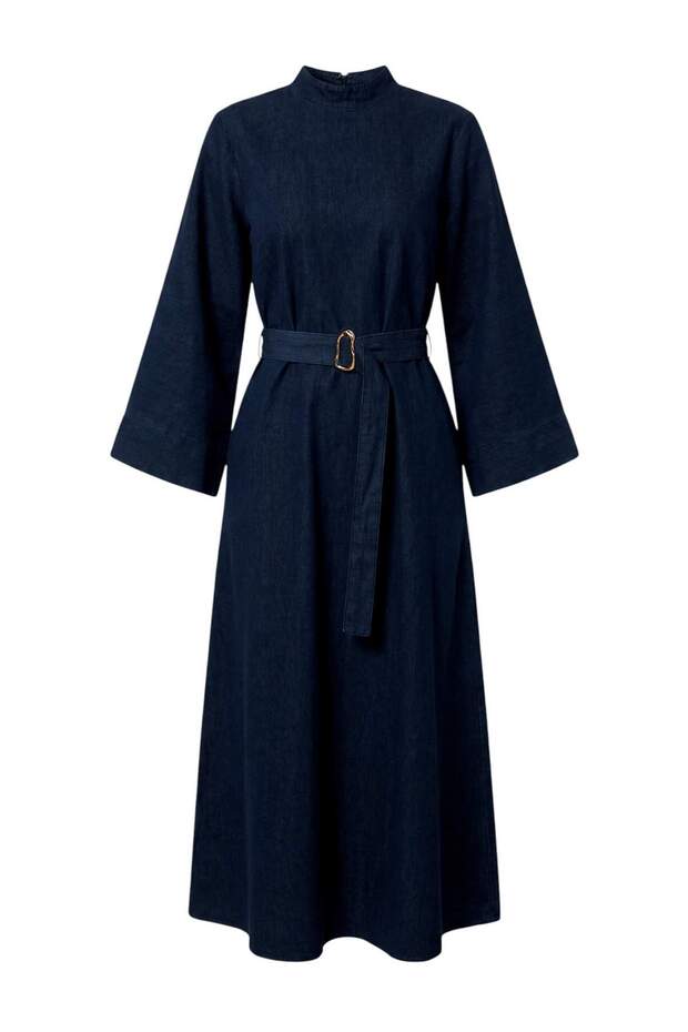 Koyu Mavi Kemer Detaylı Maxi Denim Elbise TWOAW27EL00194
