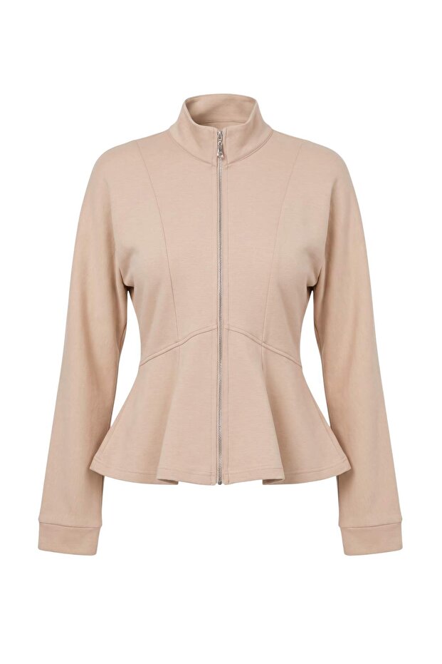 Taş Soft/Yumuşak Dokunuşlu İçi Polarlı Fermuarlı Peplum Örme Hırka/Sweatshirt TWOAW27SW00136