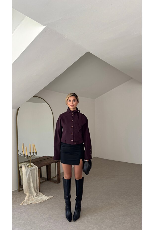 Lined Short Jacket with Collar Detail