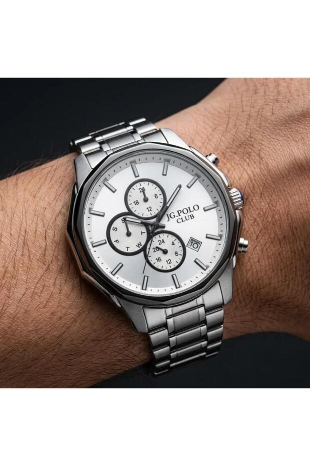 Men's Wristwatch Silver Color, White Dial - Stylish Metal Band, 2 Years Warranty