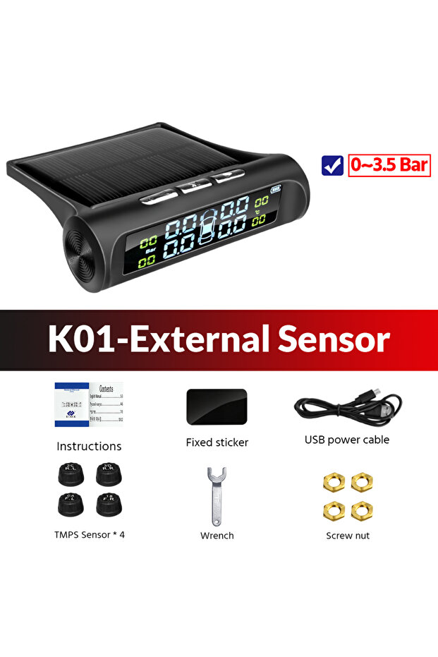 K01-External sensor ACCEO Intelligent TPMS Solar Tyre Pressure Safety Alarm System Parking Sensors f