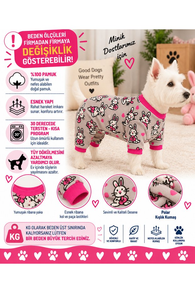 Small Breed Rabbit Fleece Winter Dog Jumpsuit Dog Outfit Cat Outfit (1-10kg)