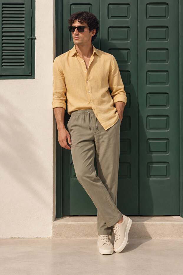 Men's Lace-Up Waist Side Pocket Green Jogger Pants
