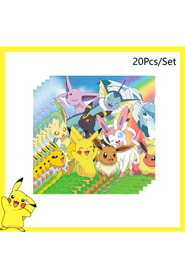 Napkin 20Pcs Pokemon Birthday Party Decoration Pikachu Disposable Tableware Cup Napkin Plate Tablecl