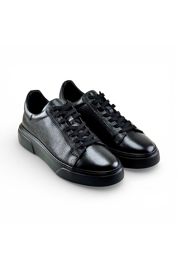 100% Genuine Leather Men's Sneaker Daily Comfortable Shoes - Ultra Comfort Eva Sole - Black