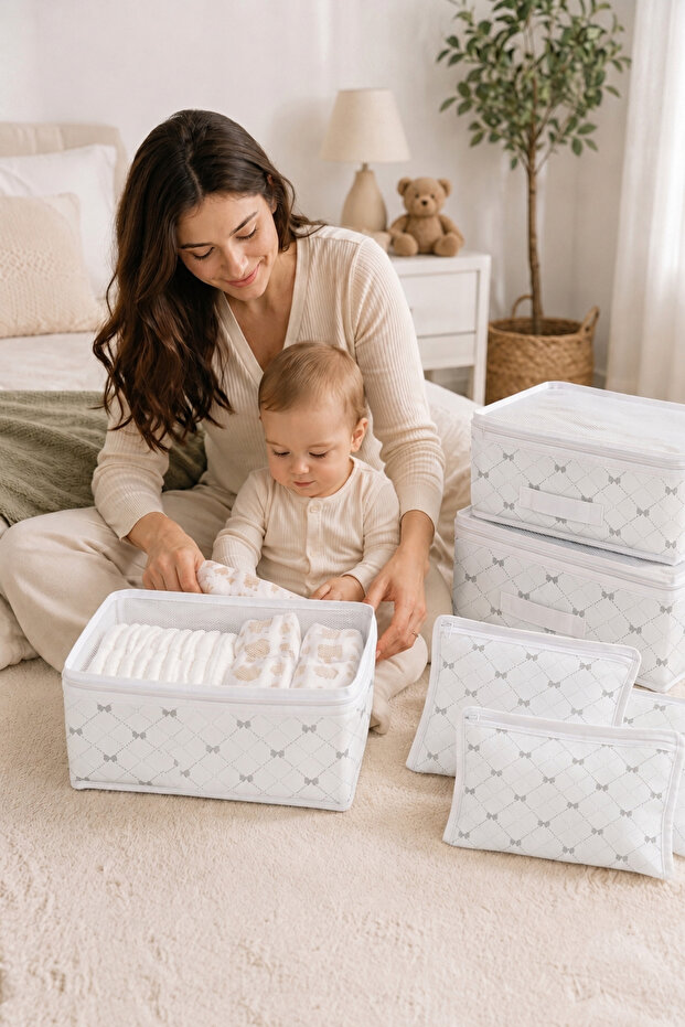 6-Piece Ribbon Patterned Baby Hospital Discharge Luggage Organizer Set