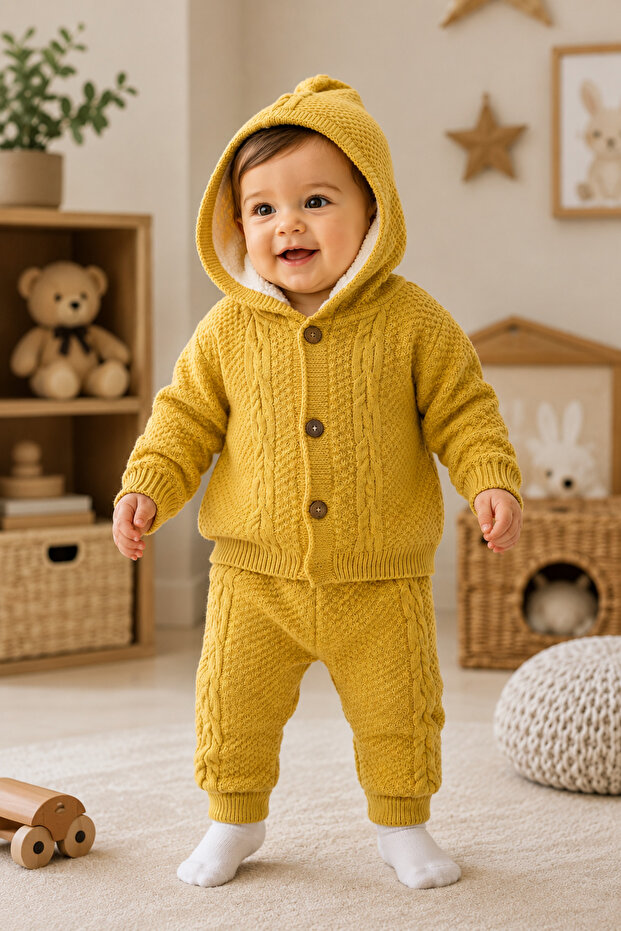 Boy's Knitwear Plush Fleece 2-Piece Set Selanik Knitted
