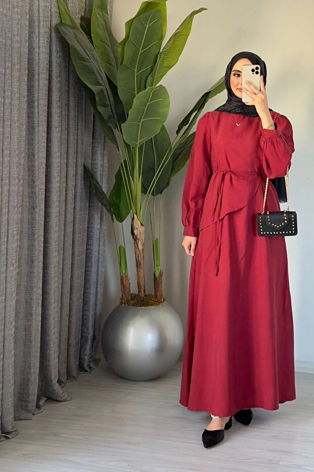 Shawl Collar Belted Long Dress