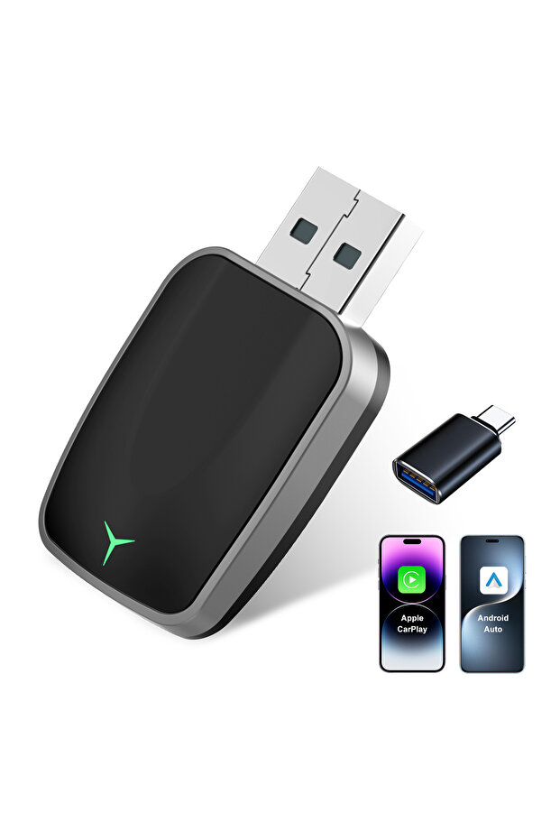 محول CarPlay لاسلكي أسود لجهاز iPhone، وصل وتشغيل USB-A/C دونجل لسيارات 2016+، اتصال تلقائي،