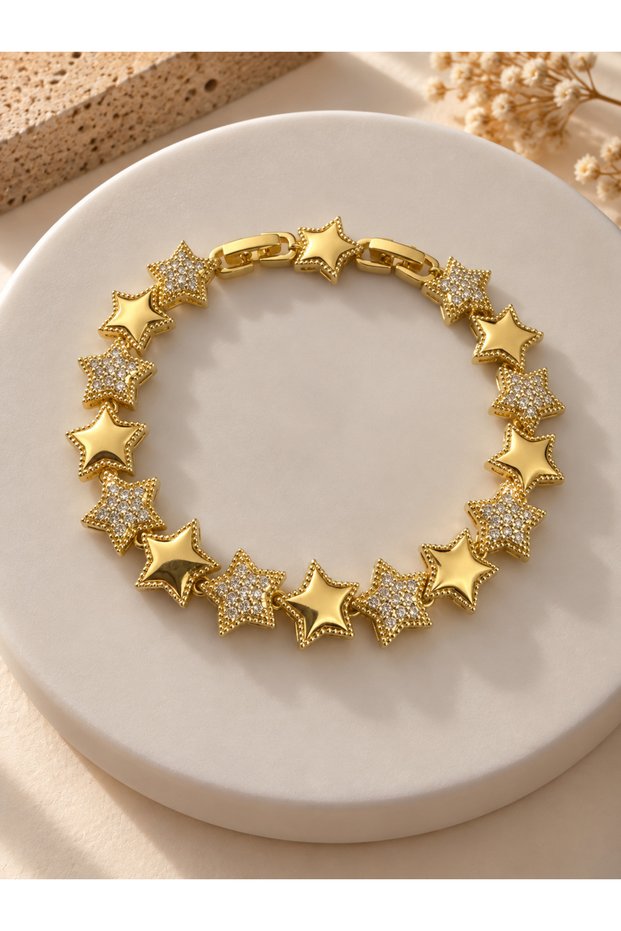 Gold Zircon Stone Star Brass Bracelet Suitable for Daily Use