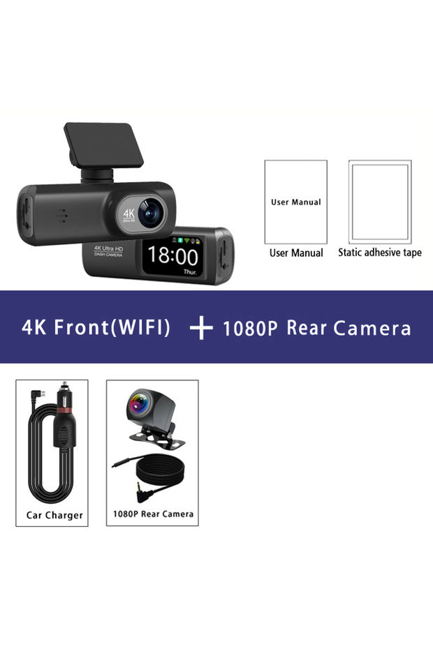 CT05-1080P Rear Dash Cam 4K 3840*2160P GPS WIFI Car DVR Front and Rear Dual Lens Auto Car Camera Wit